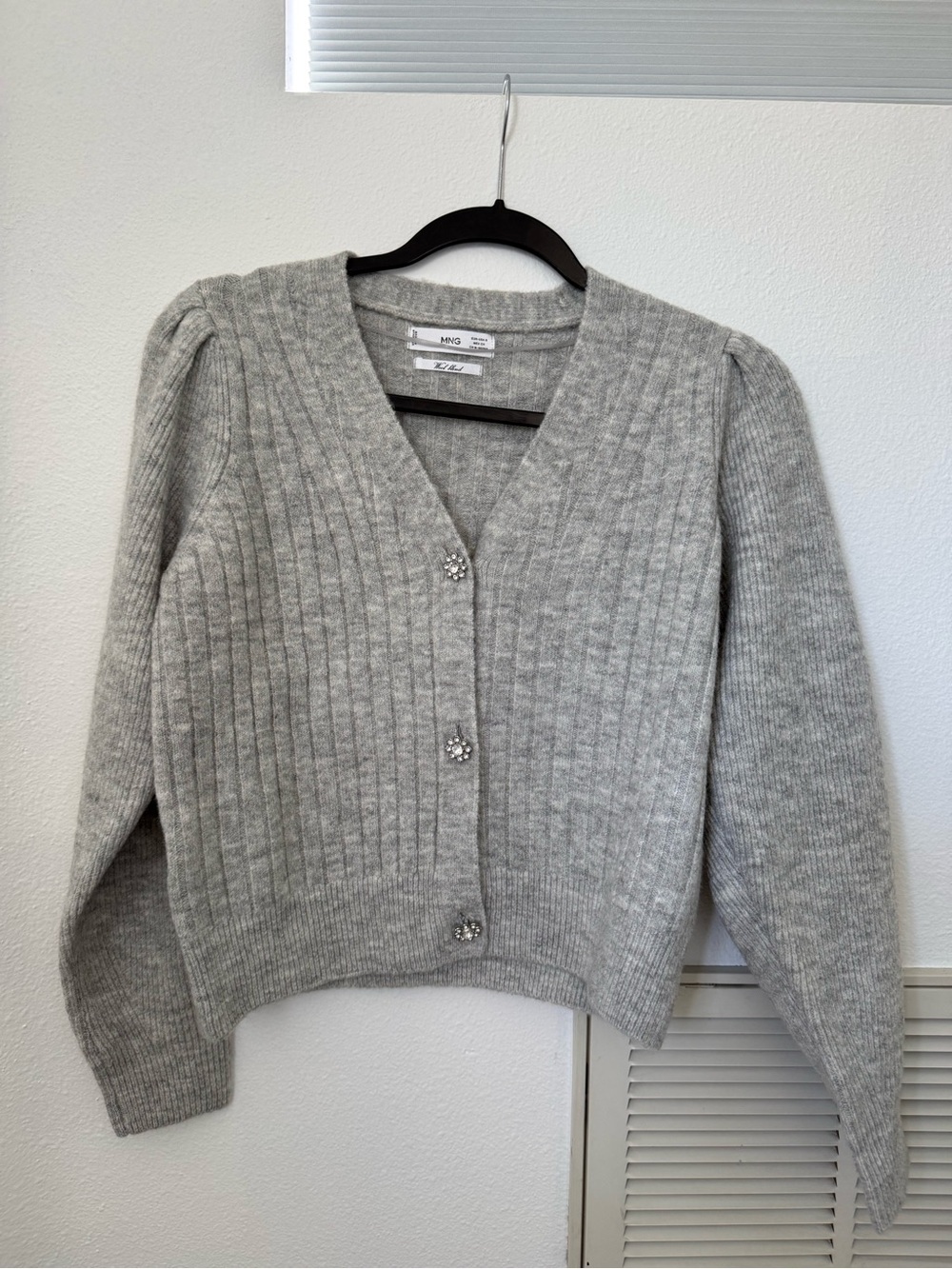 Mango Gray V-Neck Ribbed Cardigan